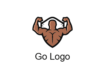 shield behind bodybuilder flexing 