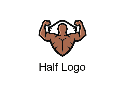 shield behind bodybuilder flexing 