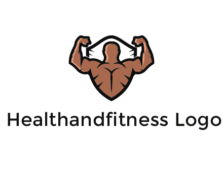 shield behind bodybuilder flexing 