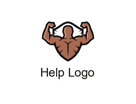 shield behind bodybuilder flexing 