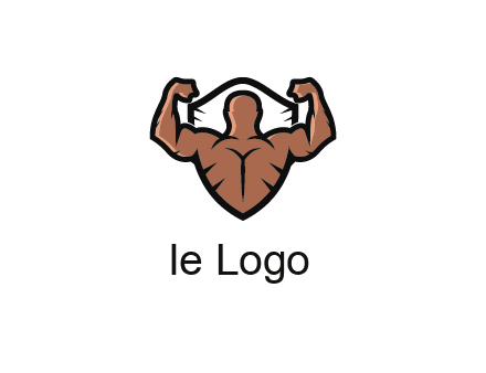 shield behind bodybuilder flexing 