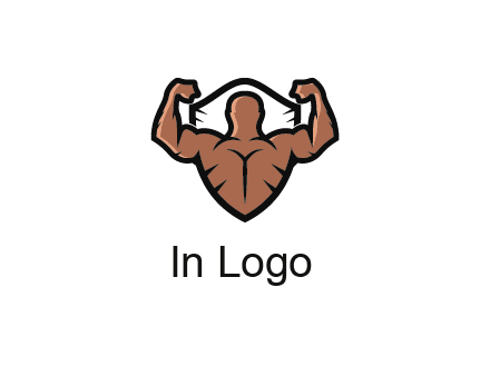 shield behind bodybuilder flexing 