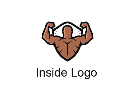 shield behind bodybuilder flexing 