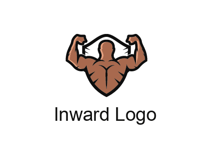 shield behind bodybuilder flexing 