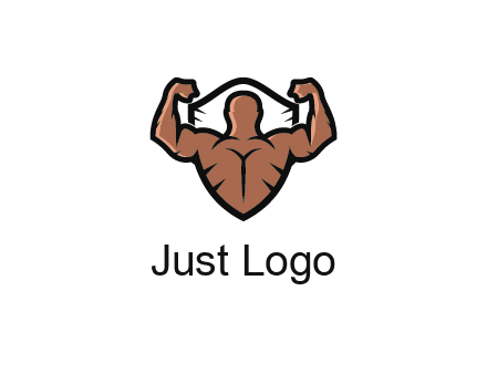 shield behind bodybuilder flexing 