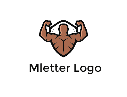 shield behind bodybuilder flexing 