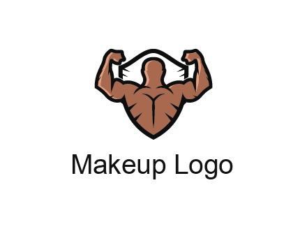 shield behind bodybuilder flexing 