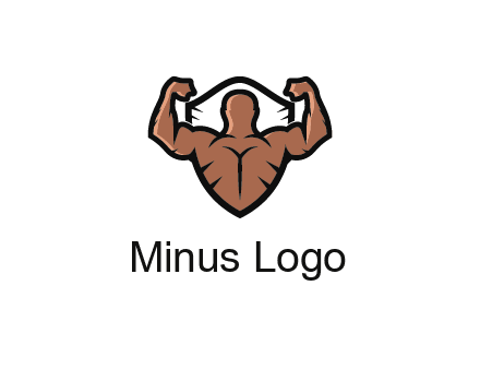 shield behind bodybuilder flexing 
