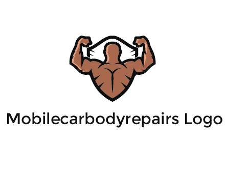shield behind bodybuilder flexing 