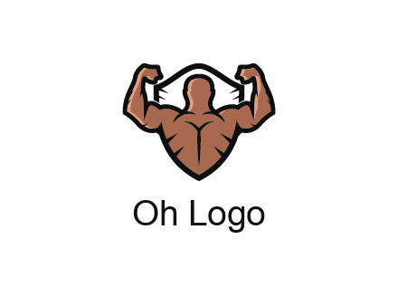 shield behind bodybuilder flexing 