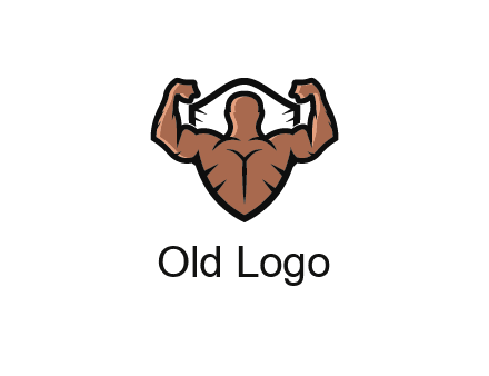shield behind bodybuilder flexing 