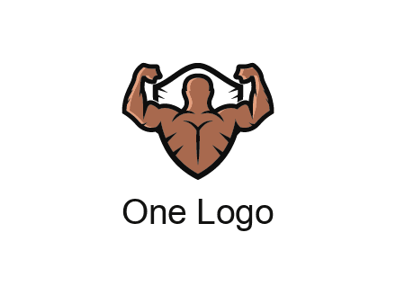 shield behind bodybuilder flexing 
