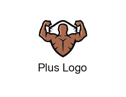 shield behind bodybuilder flexing 