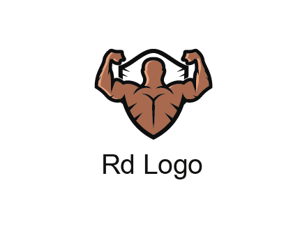 shield behind bodybuilder flexing 