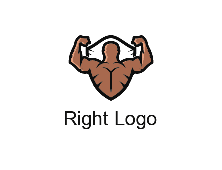 shield behind bodybuilder flexing 