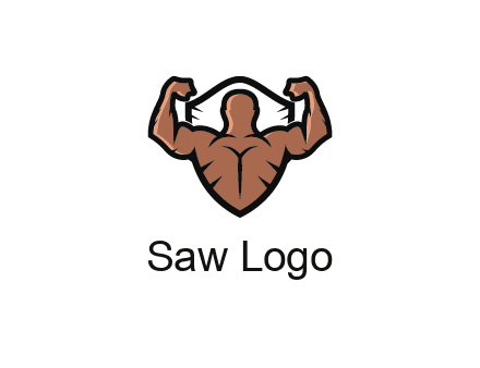 shield behind bodybuilder flexing 