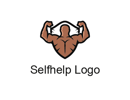 shield behind bodybuilder flexing 