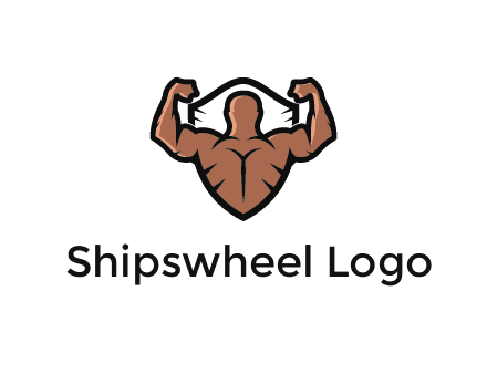shield behind bodybuilder flexing 