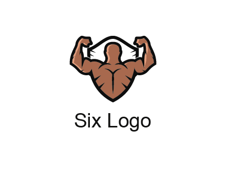 shield behind bodybuilder flexing 