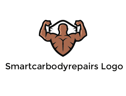 shield behind bodybuilder flexing 