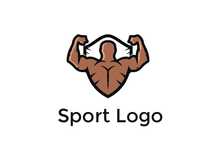 shield behind bodybuilder flexing 