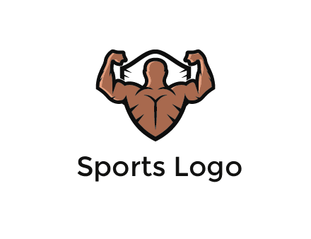 shield behind bodybuilder flexing 