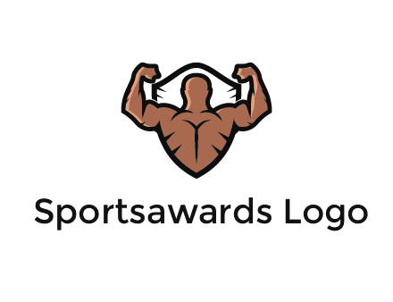 shield behind bodybuilder flexing 