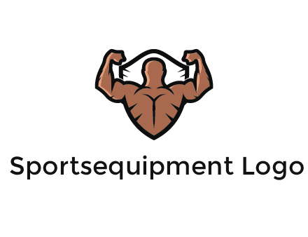 shield behind bodybuilder flexing 