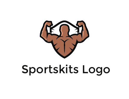 shield behind bodybuilder flexing 