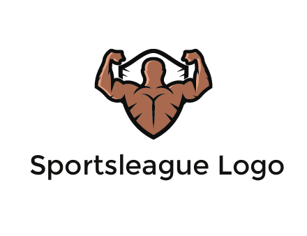 shield behind bodybuilder flexing 