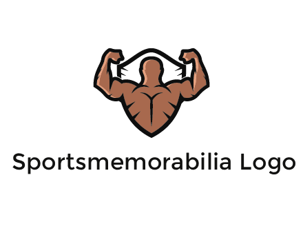 shield behind bodybuilder flexing 