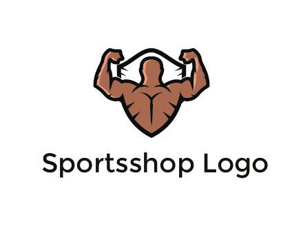 shield behind bodybuilder flexing 