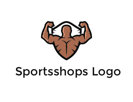 shield behind bodybuilder flexing 