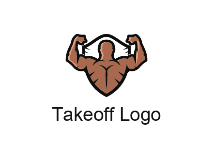 shield behind bodybuilder flexing 
