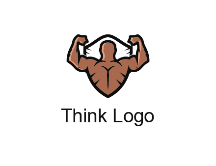 shield behind bodybuilder flexing 