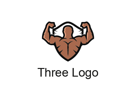 shield behind bodybuilder flexing 