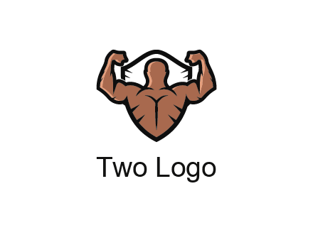 shield behind bodybuilder flexing 