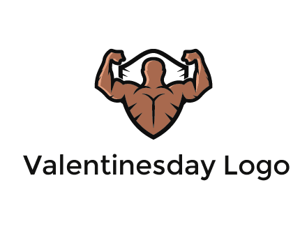 shield behind bodybuilder flexing 