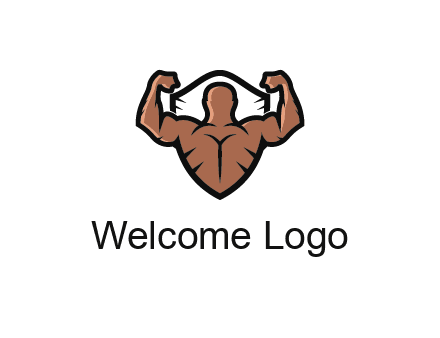 shield behind bodybuilder flexing 