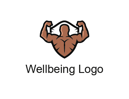 shield behind bodybuilder flexing 