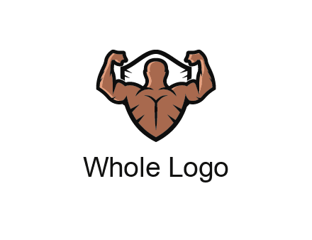 shield behind bodybuilder flexing 