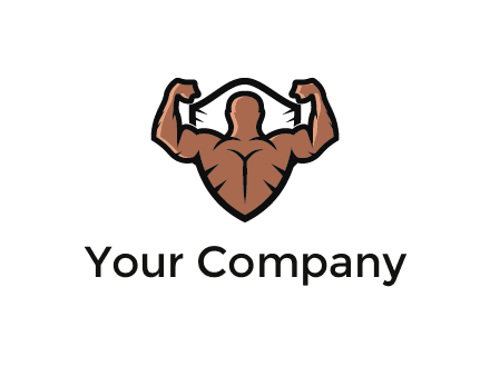 shield behind bodybuilder flexing 