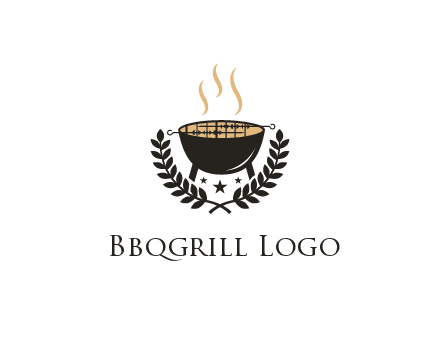 grill with steam and leaves