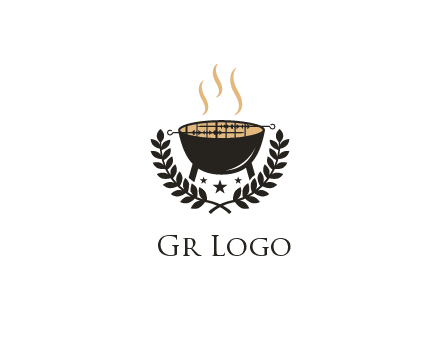 grill with steam and leaves