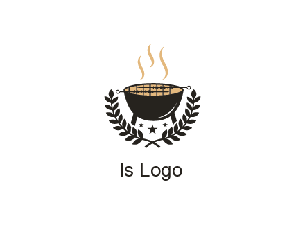 grill with steam and leaves