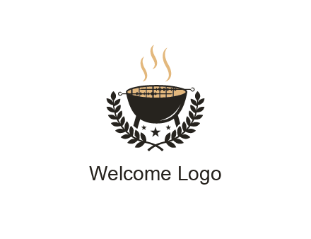 grill with steam and leaves