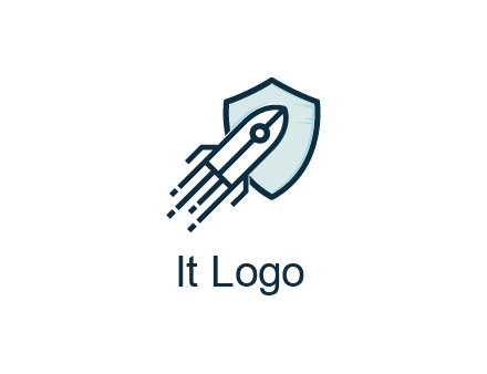shield behind digital rocket