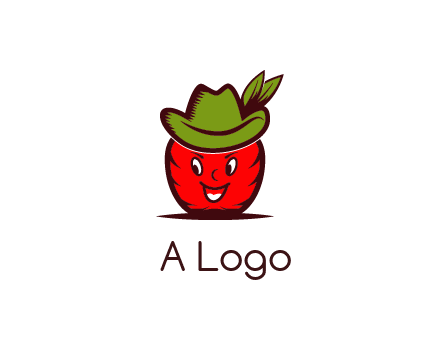 apple with face wearing hat with leaves