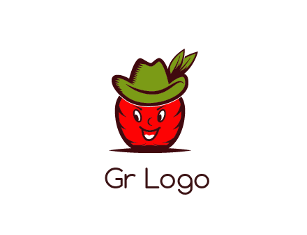 apple with face wearing hat with leaves