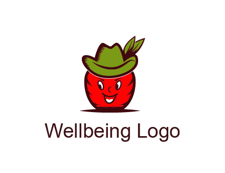 apple with face wearing hat with leaves